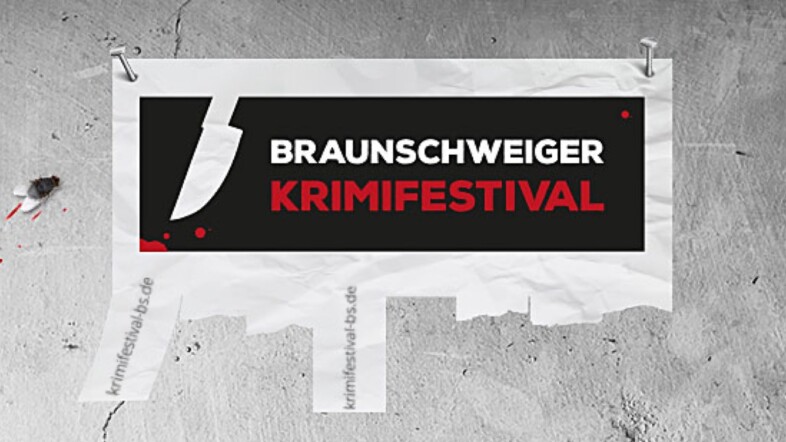 Grafische Darstellung mit dem Schriftzug Braunschweiger Krimifestival auf einer grauen Betonwand © Braunschweiger Krimifestival.